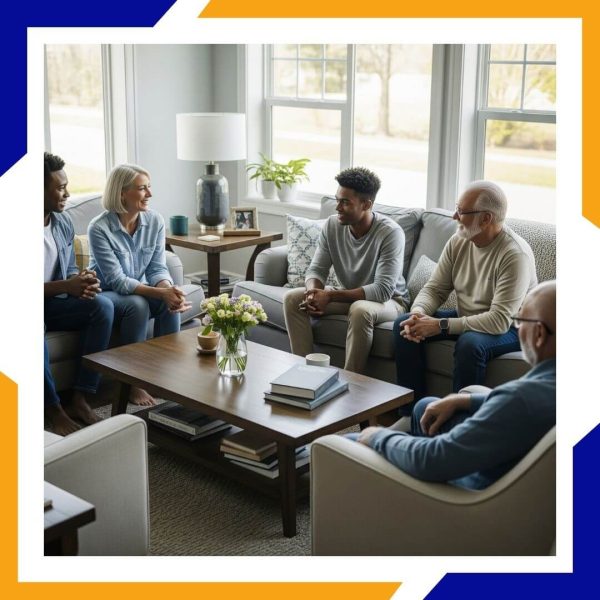 family in comfortable home