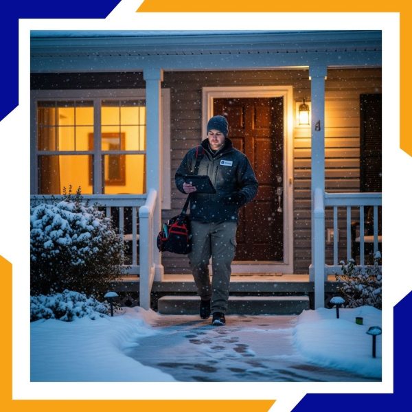 Niwot Location Page - 3 HVAC tech showing up to a home in the snow