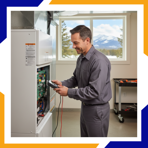 1 Heating Repair Estes Park certified technician's hands using a specialized tool to precisely adjust the internal components of a furnace