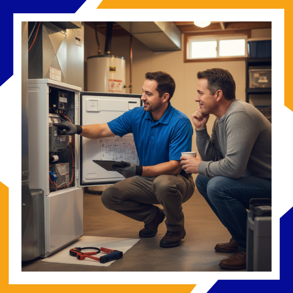 1 Heating Repair in Timnath technician explaining the repair to happy homeowner