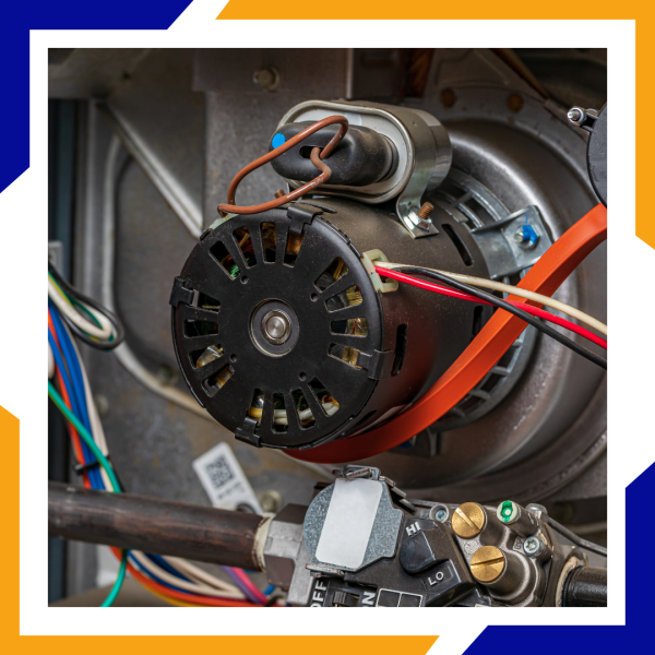 Closeup of heater exhaust fan inside of furnace