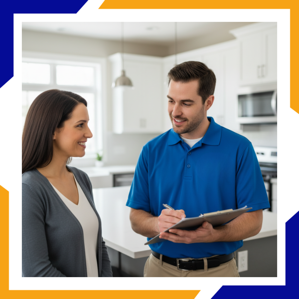 4 Heating Repair in Milliken tech talking with homeowner