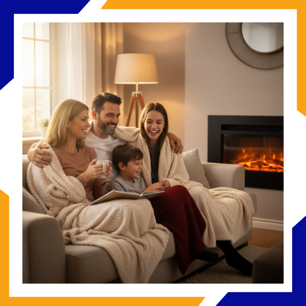 4 Heating Repair in Timnath cozy family on couch in warm house