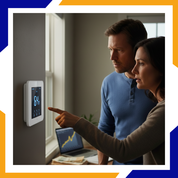 Broomfield 4 homeowners looking at thermostat