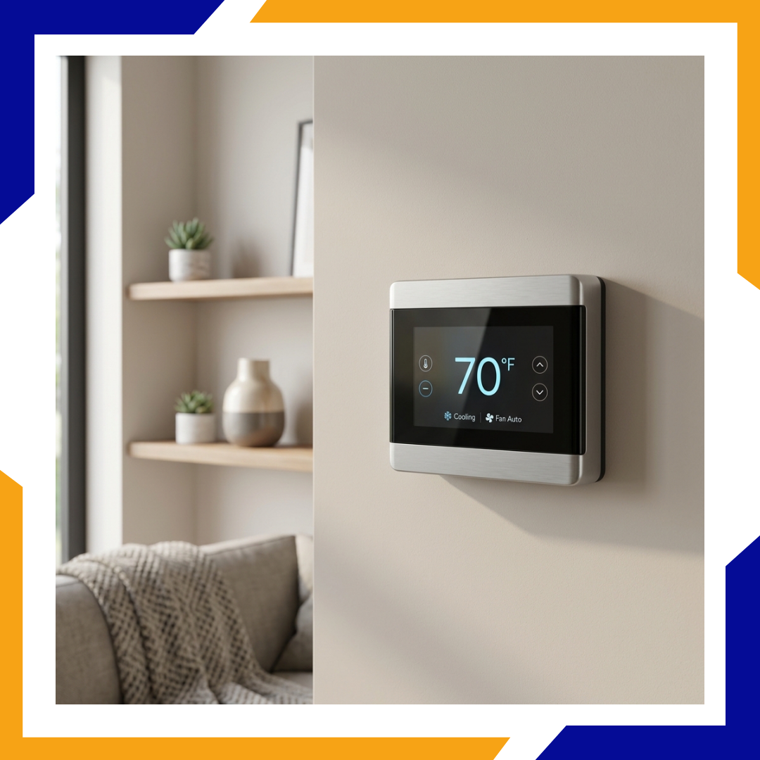 Modern digital smart wall thermostat controlling home temperature efficiently.