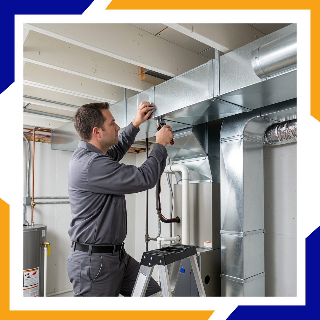 HVAC technician meticulously installing clean ductwork for an efficient cooling system.