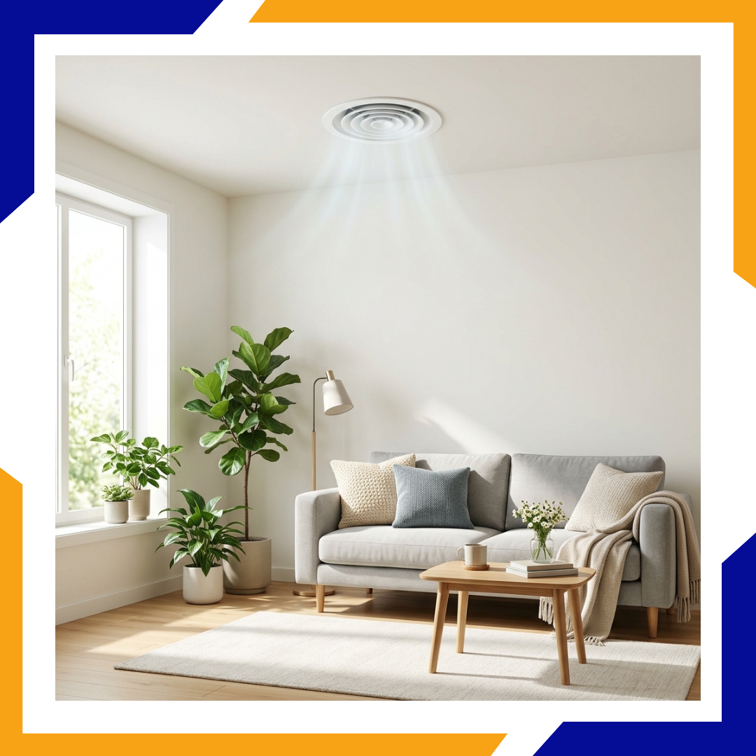Clean living room interior showcasing efficient air distribution from a newly installed home cooling system.