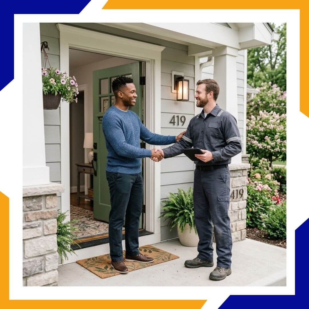 HVAC contractor shaking hands with a homeowner