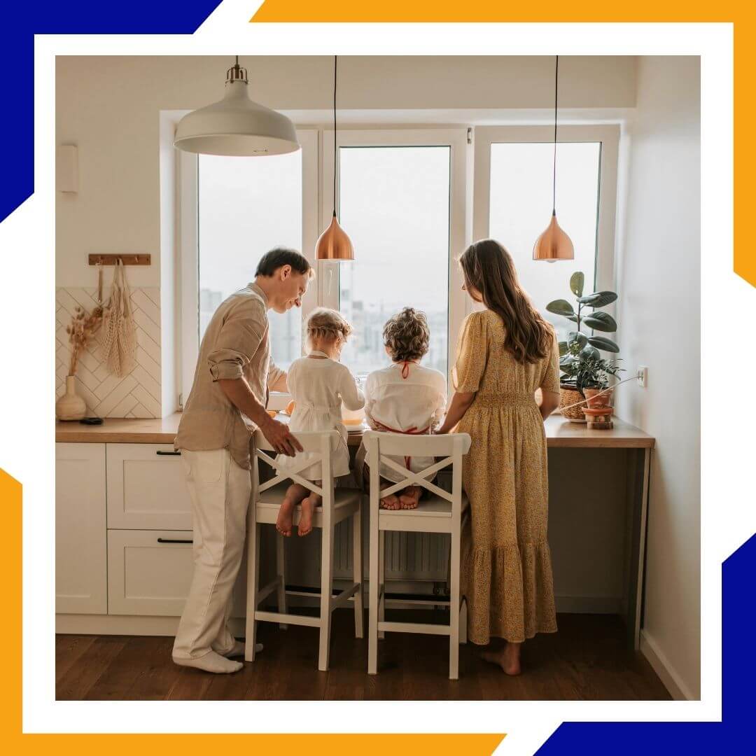family warm inside their home
