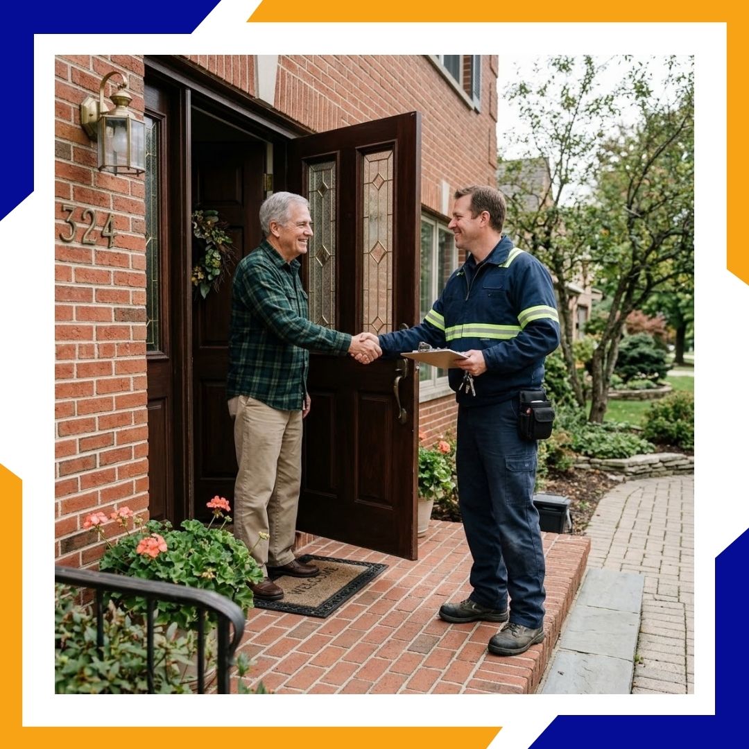 HVAC contractor shaking hands with client